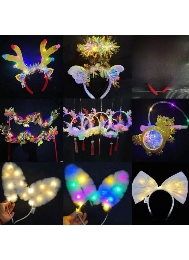 Hot Sale Luminous Rabbit Ear Hair Hoop Dragon Lantern Bow Ball Headwear 14 Light Woolly Rabbit Ear Toy-Color:Luminous Fox Ears-white Colored Lights  - Image 2