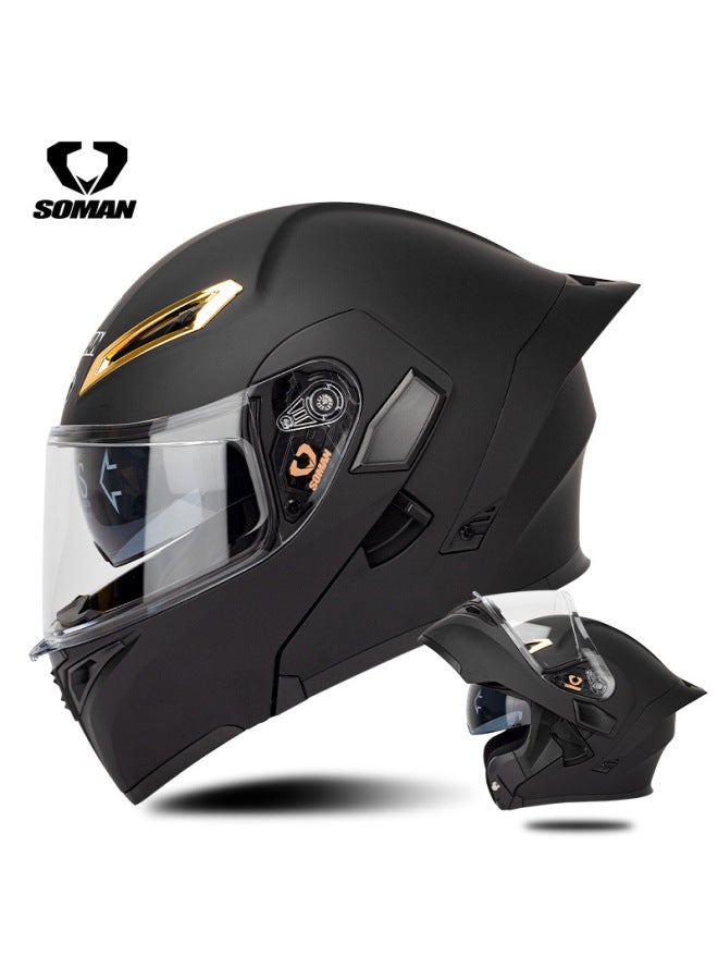 Dumb Black Popular Soman Electric Scooter Helmet For Women In Summer, Sun Protection, Men's Flip-up Helmet Motorcycle Dual-mirror Full-face Helmet Helmet