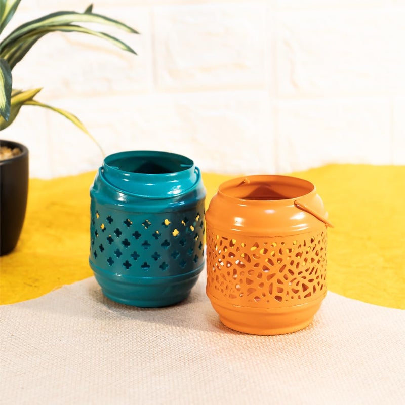 Ekhasa Metal Tealight Candle Holders for Home Decor Perfect Candle Stand for Diwali Decoration and Table Decor Indoor Outdoor Festival Decorative Candles Gift Items Set of 2 - Image 1