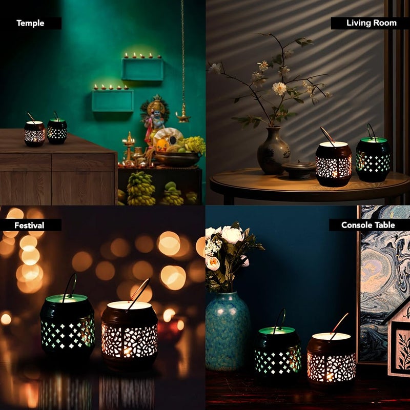 Ekhasa Metal Tealight Candle Holders for Home Decor Perfect Candle Stand for Diwali Decoration and Table Decor Indoor Outdoor Festival Decorative Candles Gift Items Set of 2 - Image 5