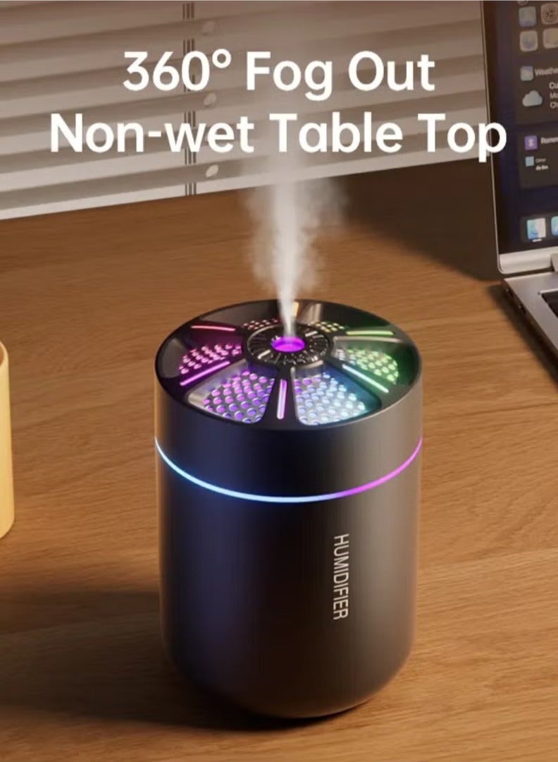 Car Air Humidifier with 6 Different Lights and 2 Mist Modes, 180ml Capacity - Black