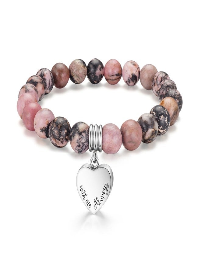 abooxiu Cremation Jewelry Urn Bracelet for Ashes Memorial Heart Ashes Keepsake Cremation Ash Bracelets Urn Jewelry for Ashes of Loved Ones for Women - With Me Always - Rhodonite Beads - Image 1