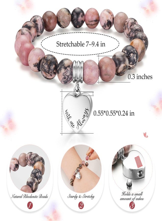 abooxiu Cremation Jewelry Urn Bracelet for Ashes Memorial Heart Ashes Keepsake Cremation Ash Bracelets Urn Jewelry for Ashes of Loved Ones for Women - With Me Always - Rhodonite Beads - Image 2