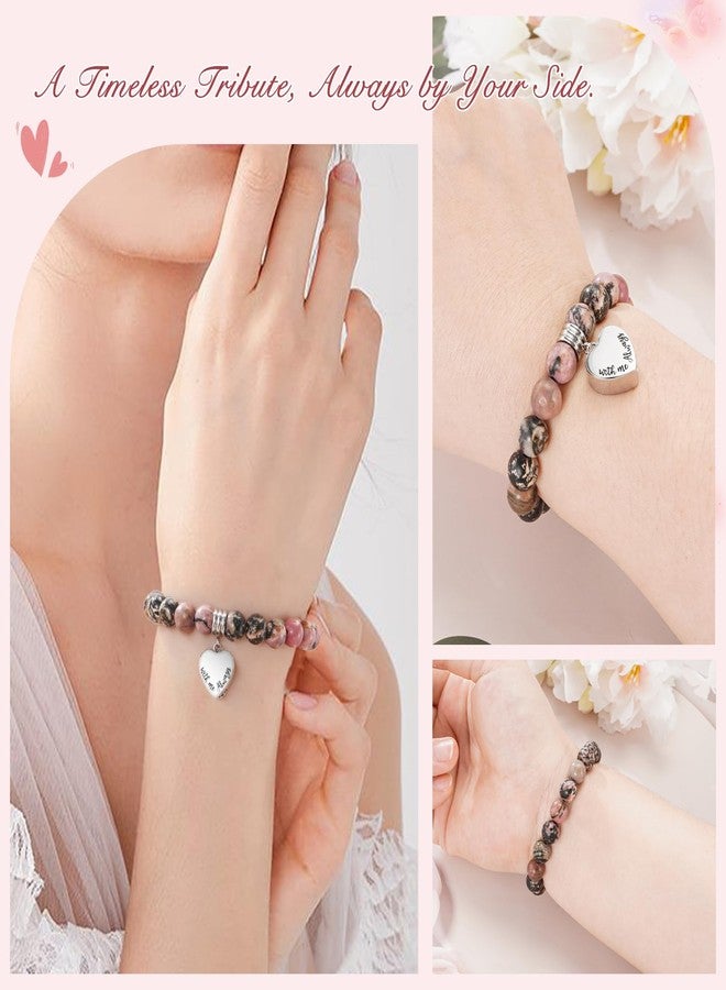 abooxiu Cremation Jewelry Urn Bracelet for Ashes Memorial Heart Ashes Keepsake Cremation Ash Bracelets Urn Jewelry for Ashes of Loved Ones for Women - With Me Always - Rhodonite Beads - Image 5