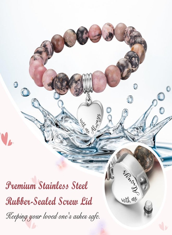 abooxiu Cremation Jewelry Urn Bracelet for Ashes Memorial Heart Ashes Keepsake Cremation Ash Bracelets Urn Jewelry for Ashes of Loved Ones for Women - With Me Always - Rhodonite Beads - Image 4
