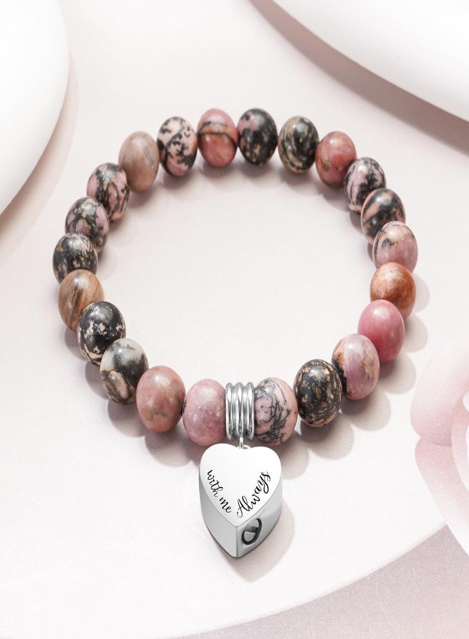 abooxiu Cremation Jewelry Urn Bracelet for Ashes Memorial Heart Ashes Keepsake Cremation Ash Bracelets Urn Jewelry for Ashes of Loved Ones for Women - With Me Always - Rhodonite Beads - Image 3