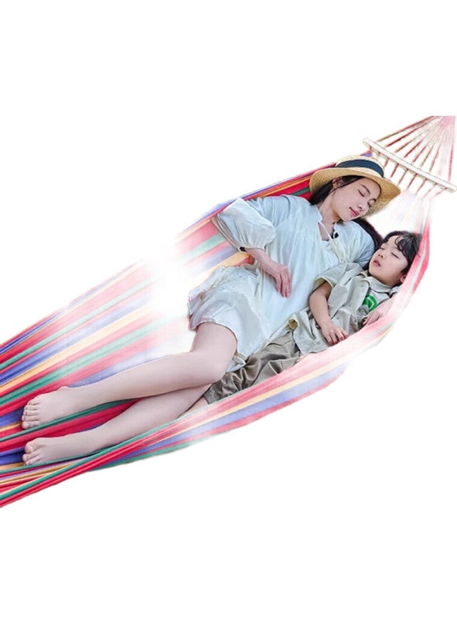 BeiJiLang Outdoor Camping Leisure Swing, Thickened And Widened Canvas Hammock, Curved Wood Anti-Rollover, Red Double Crescent Hammock - Image 1