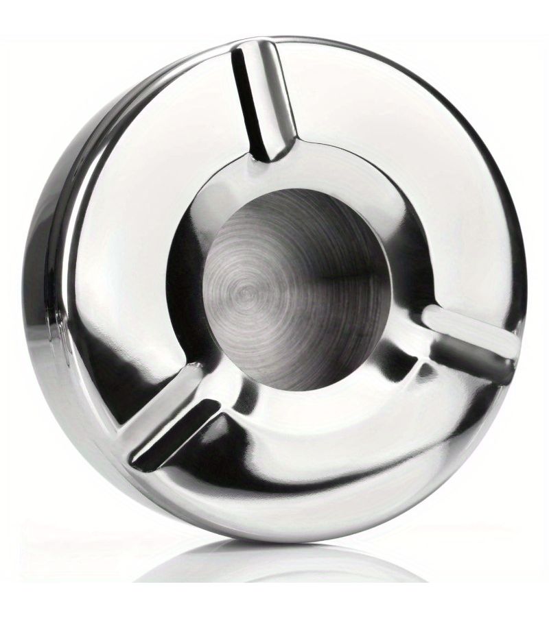 Silvery Stainless Steel Ashtray Set 3 Piece Windproof Detachable Lid - Image 4
