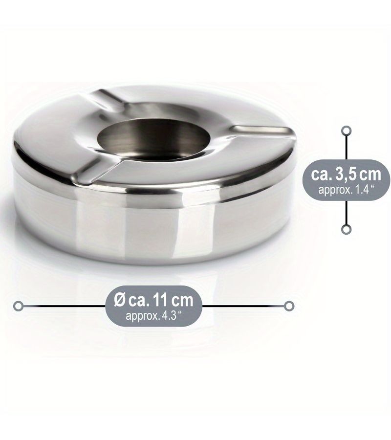 Silvery Stainless Steel Ashtray Set 3 Piece Windproof Detachable Lid - Image 1