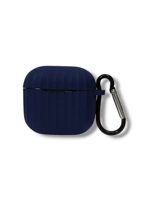 Stylish Wave Silicone Protective Case for AirPods 4 with Carabiner - Navy