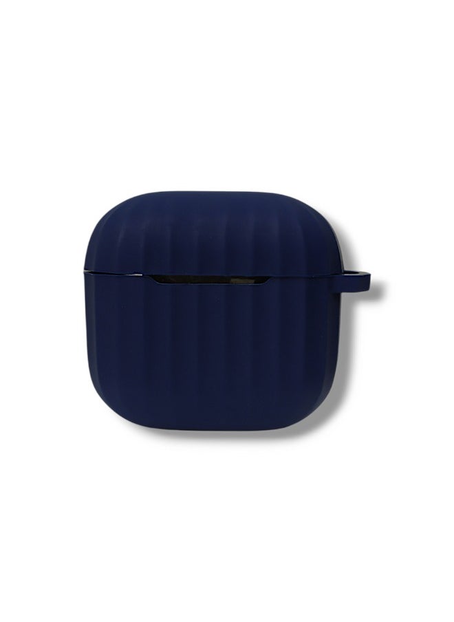 Stylish Wave Silicone Protective Case for AirPods 4 with Carabiner - Navy