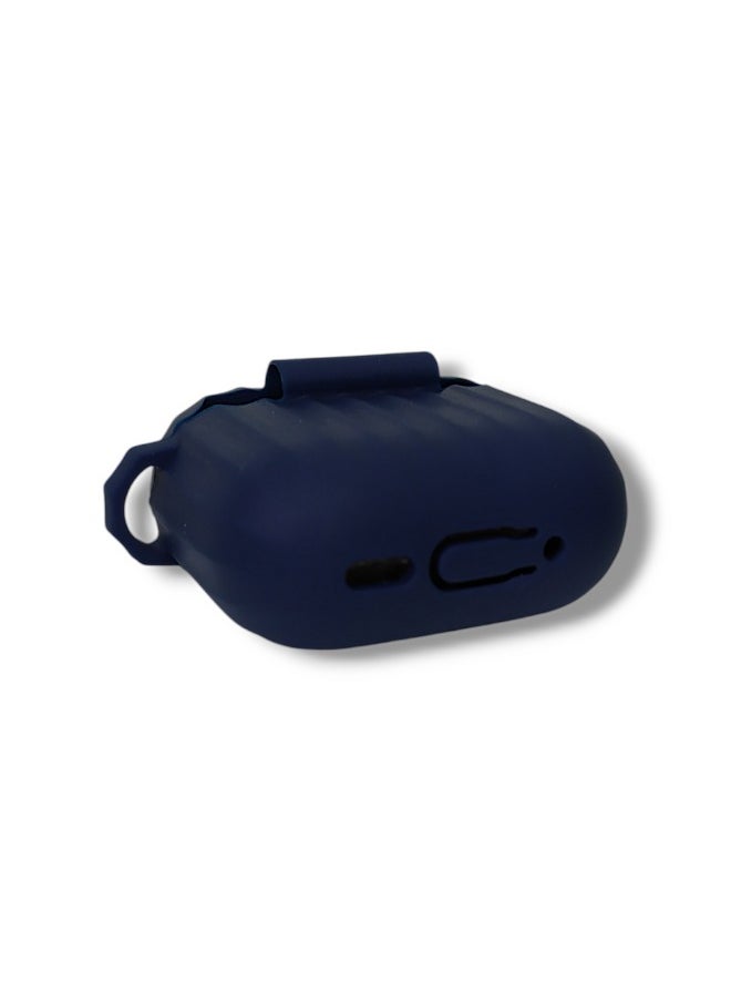 Stylish Wave Silicone Protective Case for AirPods 4 with Carabiner - Navy