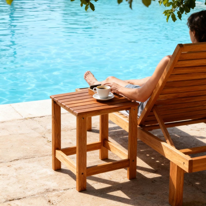 Utoplike Teak Outdoor Side Table for Patio, Pool Coffee Accent Table, Wood End Tables for Garden, Backyard, Bed, Living Room, Couch - Image 5
