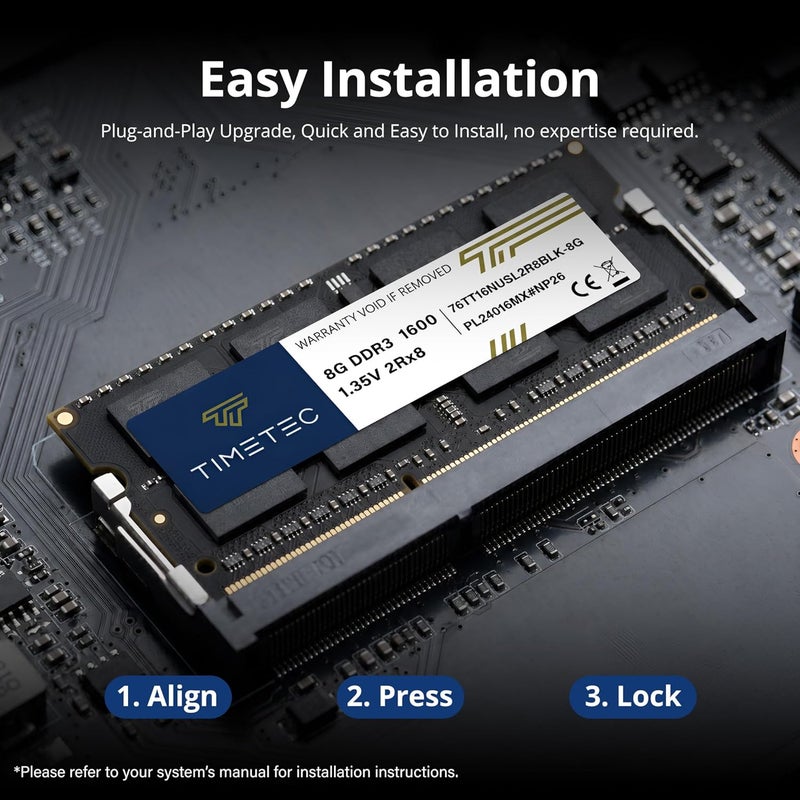 تايم تيك تيمتيك 16 جيجابايت كيت (2x8 جيجابايت) DDR3L / DDR3 1600 ميجاهرتز (DDR3L-1600) PC3L-12800 / PC3-12800 غير ECC غير مخزّن 1.35 فولت/1.5 فولت CL11 2Rx8 204 سن SODIMM ترقية وحدة ذاكرة وصول عشوائي للكمبيوتر المحمول والمكتبي لوحة PCB سوداء - Image 5