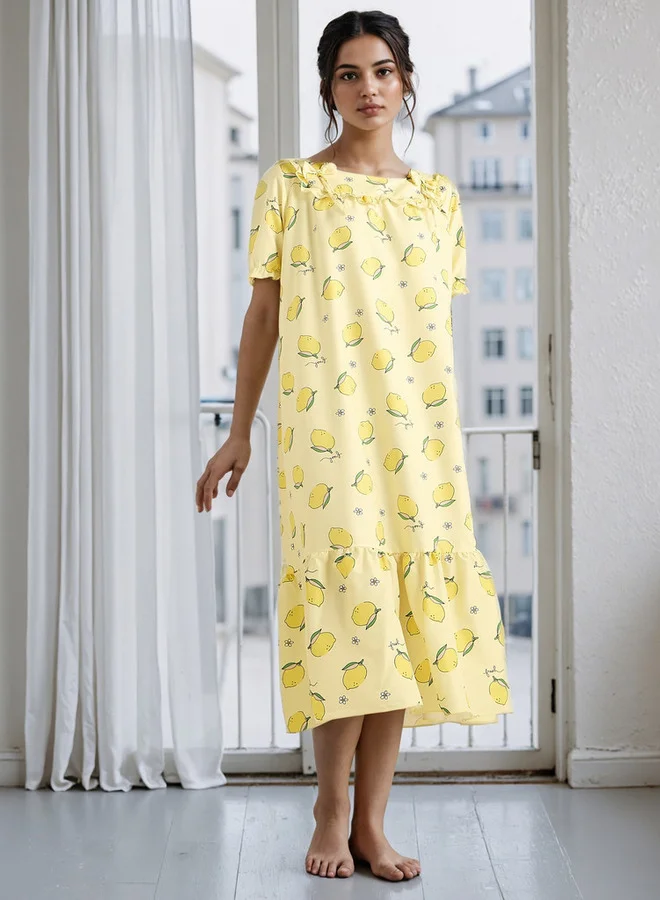 Aadaraya  Printed Square Neck Night Dress for Women | Best Price UAE