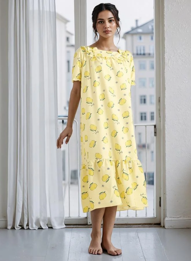 أدريا Printed Square Neck Night Dress