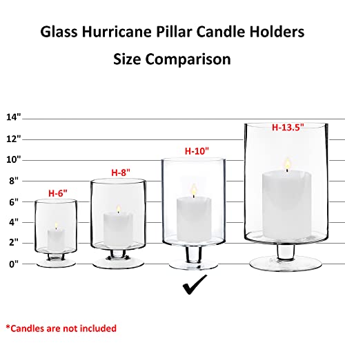 CYS EXCEL Glass Hurricane Pillar Candle Holder (H:10" W:6") | Multiple Size Choices Short Stem Candle Centerpieces | Stemmed Glass Cylinder Candle Vase - Image 4