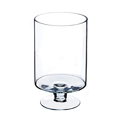 CYS EXCEL Glass Hurricane Pillar Candle Holder (H:10" W:6") | Multiple Size Choices Short Stem Candle Centerpieces | Stemmed Glass Cylinder Candle Vase - Image 3