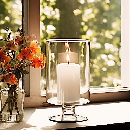 CYS EXCEL Glass Hurricane Pillar Candle Holder (H:10" W:6") | Multiple Size Choices Short Stem Candle Centerpieces | Stemmed Glass Cylinder Candle Vase - Image 5