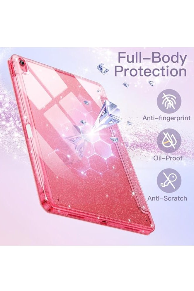 Case for iPad (A16) 11th/10th Generation (2025/2022) with Pencil Holder, Anti-Fingerprints, Anti-Fall Drop Protection, Cute Sparkly Slim Cover for Kids and Girls, Shiny Clear Back Shell (Pink) - Image 4