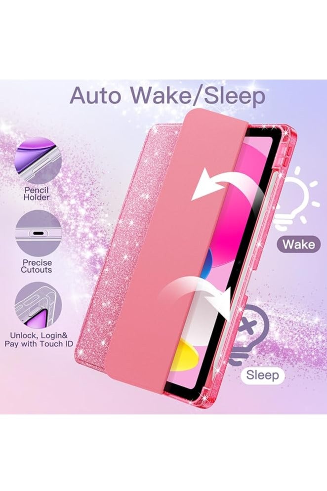 Case for iPad (A16) 11th/10th Generation (2025/2022) with Pencil Holder, Anti-Fingerprints, Anti-Fall Drop Protection, Cute Sparkly Slim Cover for Kids and Girls, Shiny Clear Back Shell (Pink) - Image 5