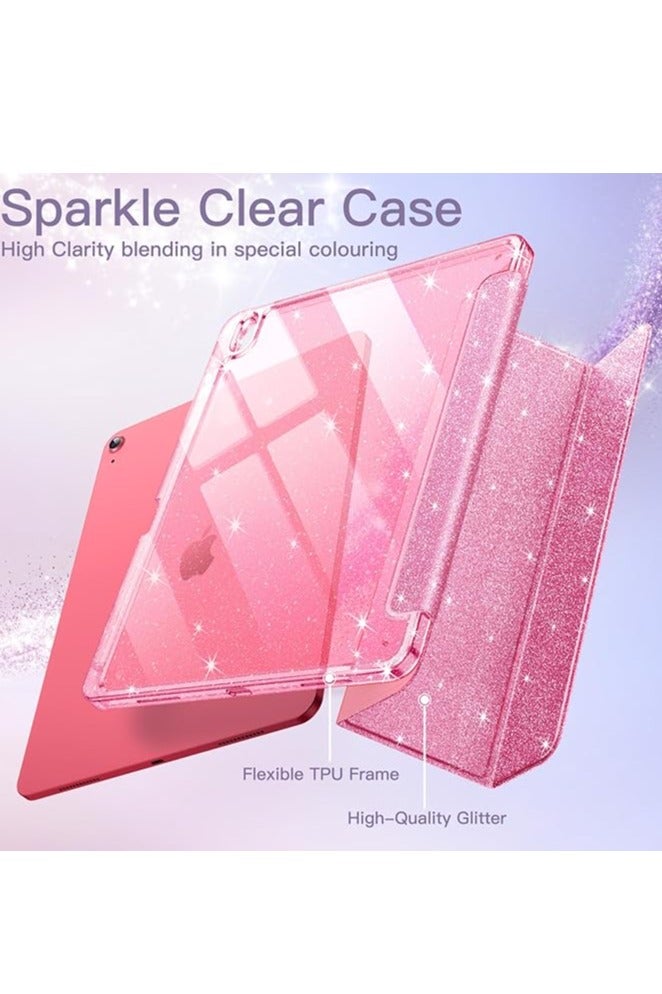 Case for iPad (A16) 11th/10th Generation (2025/2022) with Pencil Holder, Anti-Fingerprints, Anti-Fall Drop Protection, Cute Sparkly Slim Cover for Kids and Girls, Shiny Clear Back Shell (Pink) - Image 3