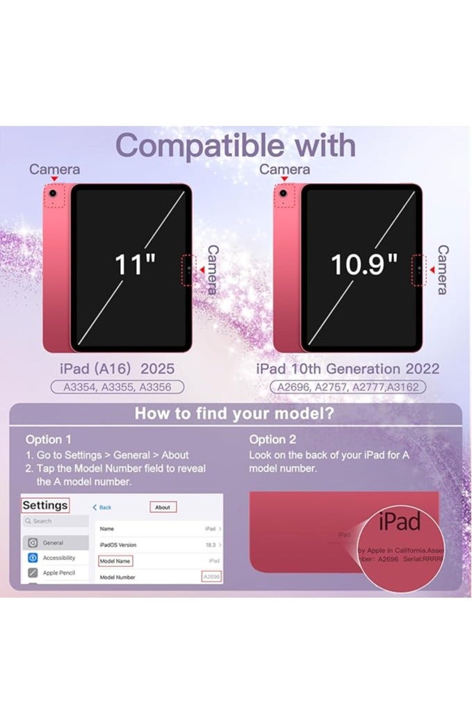 Case for iPad (A16) 11th/10th Generation (2025/2022) with Pencil Holder, Anti-Fingerprints, Anti-Fall Drop Protection, Cute Sparkly Slim Cover for Kids and Girls, Shiny Clear Back Shell (Pink) - Image 2