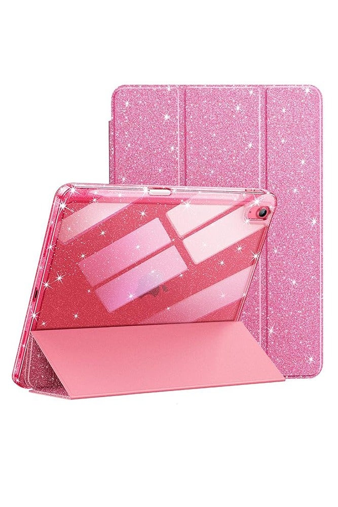 Case for iPad (A16) 11th/10th Generation (2025/2022) with Pencil Holder, Anti-Fingerprints, Anti-Fall Drop Protection, Cute Sparkly Slim Cover for Kids and Girls, Shiny Clear Back Shell (Pink) - Image 1