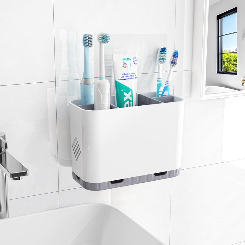 Homtalker Toothbrush and Toothpaste Holders for Bathrooms Countertop - Detachable 5 Slots Kids Electric Toothbrush Holders Set Wall Mounted with Removable Dividers for Bathroom Decor and Accessories Organizer - Image 1