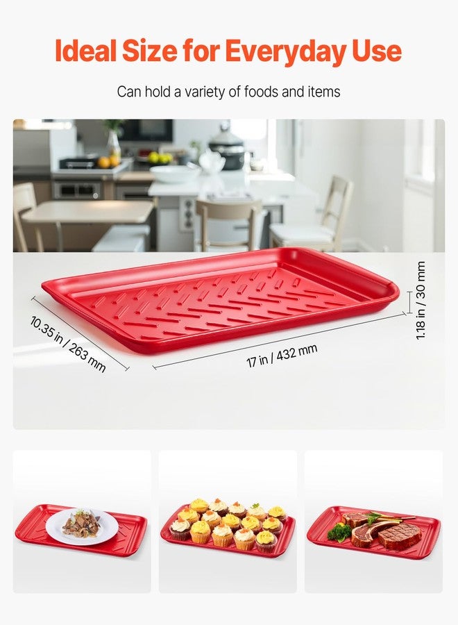 VEVOR Plastic Serving Trays, 2-Pack Grilling Prep and Serve Trays with Handles, 17x10.35 Inch Anti-Slip Melamine Food Tray, Ideal for BBQ, Kitchen, Cafeteria, Ottoman, Coffee Table, Black and Red - Image 4