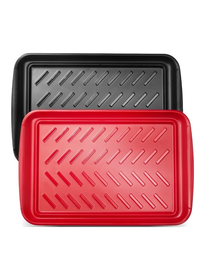 VEVOR Plastic Serving Trays, 2-Pack Grilling Prep and Serve Trays with Handles, 17x10.35 Inch Anti-Slip Melamine Food Tray, Ideal for BBQ, Kitchen, Cafeteria, Ottoman, Coffee Table, Black and Red - Image 1