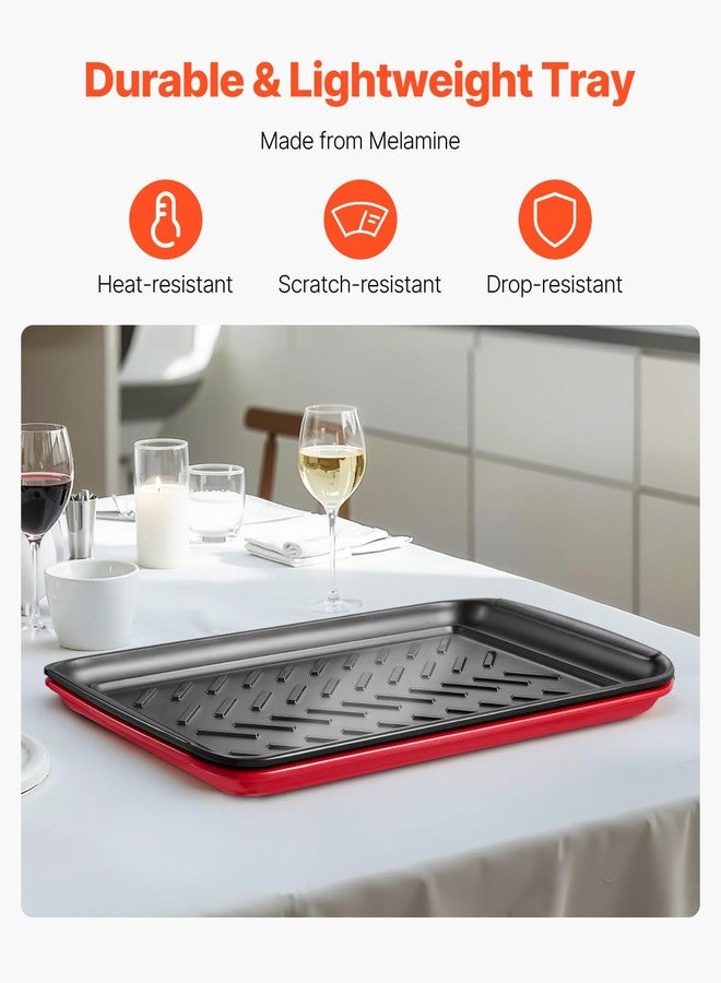 VEVOR Plastic Serving Trays, 2-Pack Grilling Prep and Serve Trays with Handles, 17x10.35 Inch Anti-Slip Melamine Food Tray, Ideal for BBQ, Kitchen, Cafeteria, Ottoman, Coffee Table, Black and Red - Image 2