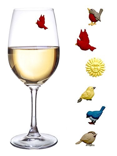 Simply Charmed Bird Wine Glass Charms - Magnetic Drink Markers to Identify All Your Glassware - Set of 6 Cocktail Charms - Image 1