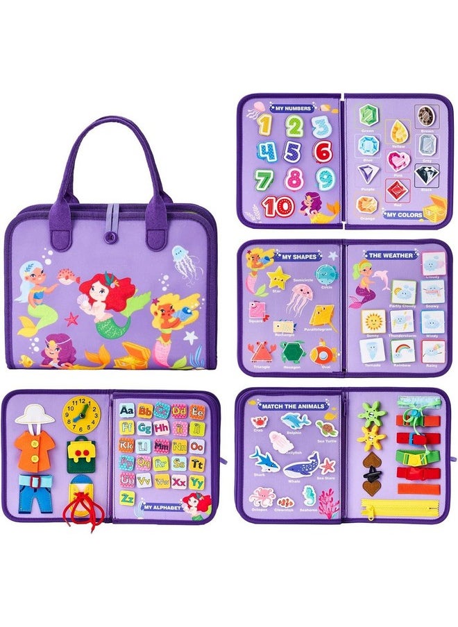 KolorFish KolorFish Toddler Busy Board Book - Montessori Toys for 2+ Years, Birthday Gift - 7 in1 Preschool Learning Activities with Life Skills,Alphabet,Number,Shape,Color,Animal,Weather (Purple Mermaid)  - Image 2