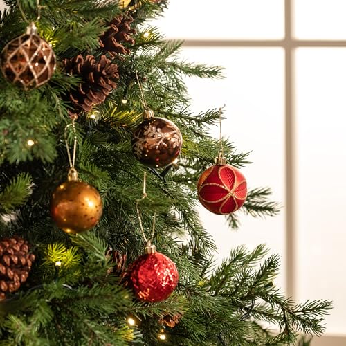 Valery Madelyn Christmas Ornaments Set 16ct 236 Inches Red and Brown Shatterproof Christmas Tree Decorations Woodland Hanging Ball Ornaments Bulk for Xmas Holiday Decor - Image 3