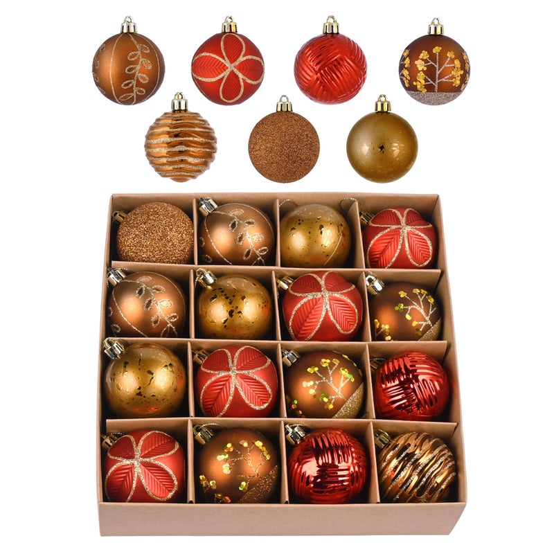 Valery Madelyn Christmas Ornaments Set 16ct 236 Inches Red and Brown Shatterproof Christmas Tree Decorations Woodland Hanging Ball Ornaments Bulk for Xmas Holiday Decor - Image 2