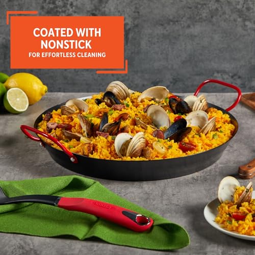 IMUSA USA 6" Carbon Steel Coated Nonstick Paella Pan Handles, Black, Red Hanldes - Image 4