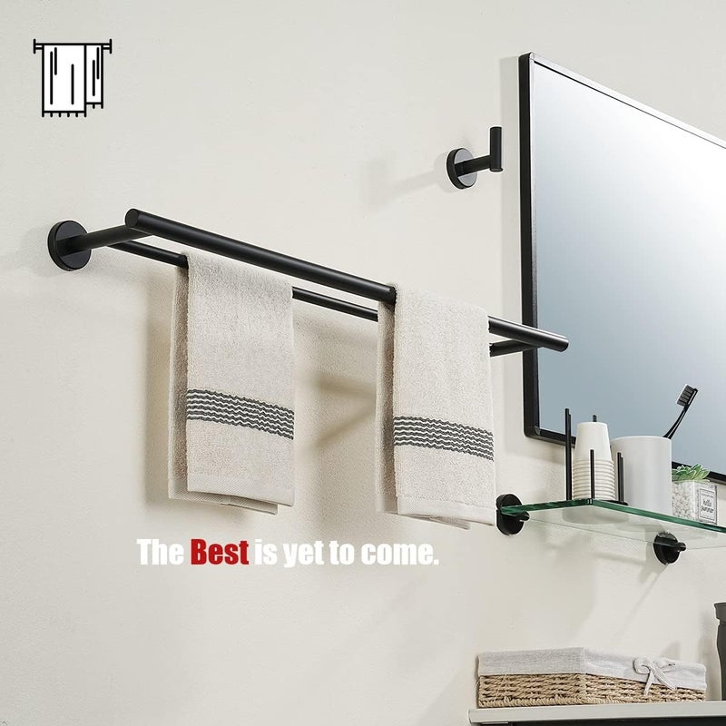 JQK Double Towel Bar 27 Inch, Matte Black Useable Length 24 Inch 304 Stainless Steel Thicken 0.8mm Bath Towel Rack for Bathroom, Towel Holder Wall Mount 2 Pack, TB100L24-PB-P2 - Image 5