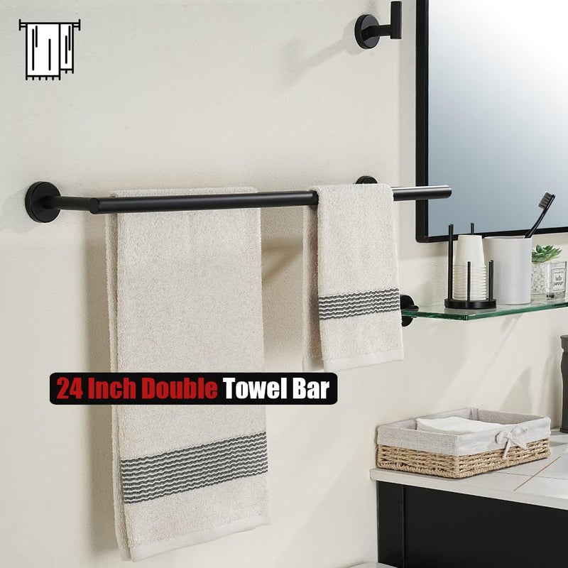 JQK Double Towel Bar 27 Inch, Matte Black Useable Length 24 Inch 304 Stainless Steel Thicken 0.8mm Bath Towel Rack for Bathroom, Towel Holder Wall Mount 2 Pack, TB100L24-PB-P2 - Image 4