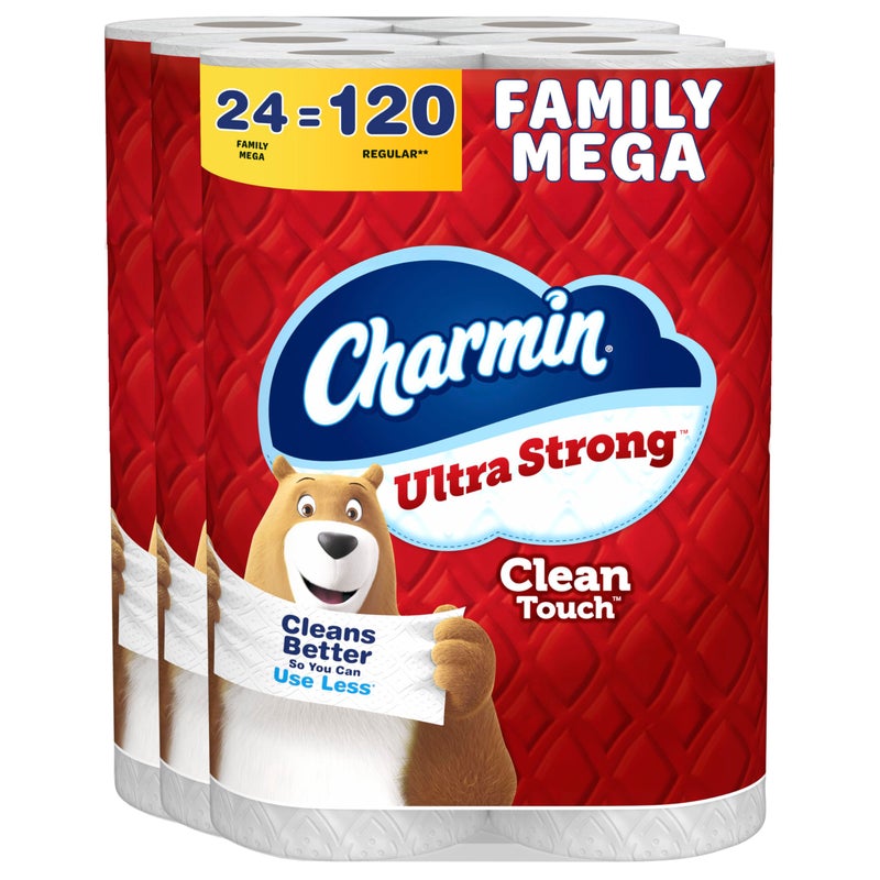 Charmin ورق تواليت شارمين ألترا سترونغ كلين تاتش 24 رول عائلة ميغا 120 رول عادي - Image 3