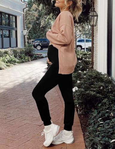 Peauty Black Maternity Pants for Women Sweatpants for Work Active Yoga Joggers Pregnancy Outfit (Black L) - Image 2