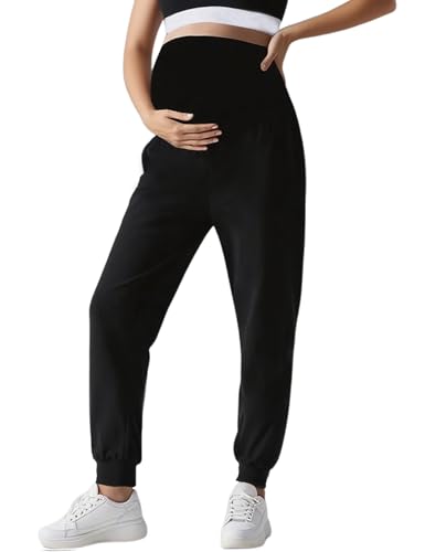 Peauty Black Maternity Pants for Women Sweatpants for Work Active Yoga Joggers Pregnancy Outfit (Black L) - Image 1