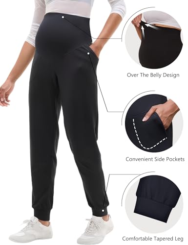 Peauty Black Maternity Pants for Women Sweatpants for Work Active Yoga Joggers Pregnancy Outfit (Black L) - Image 3