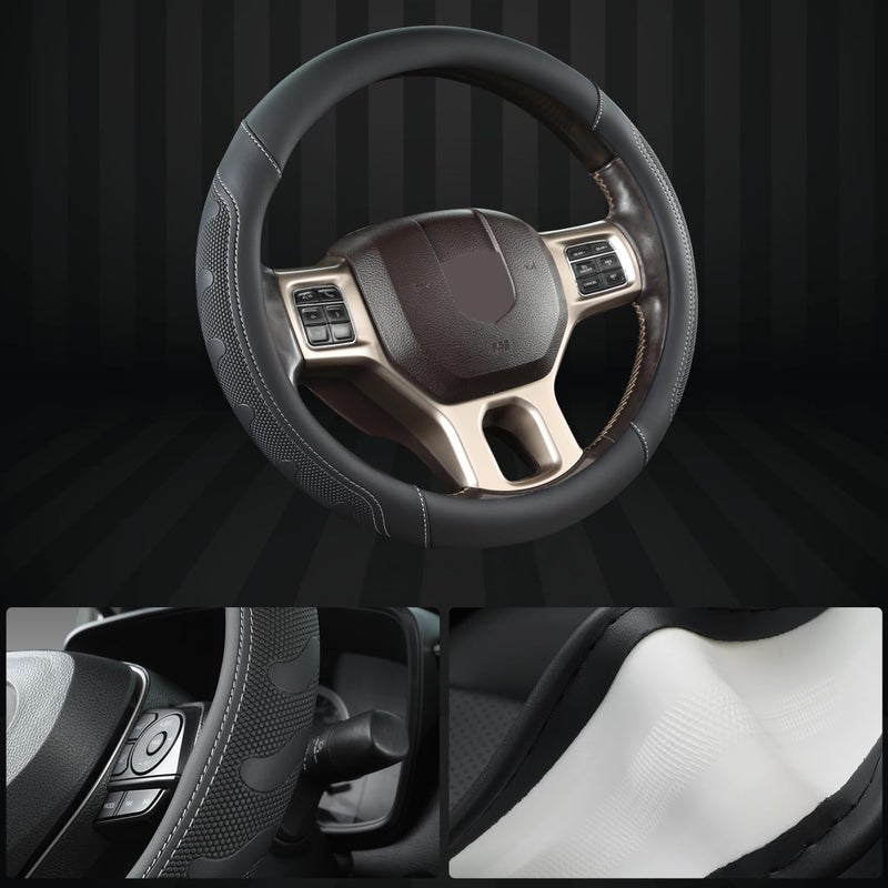 GIANT PANDA Car Steering Wheel Cover for RAM 1500 2500 3500, Compatible with Dodge RAM 15.5-16 inches - Black+Gray Line - Image 4