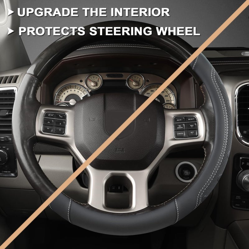 GIANT PANDA Car Steering Wheel Cover for RAM 1500 2500 3500, Compatible with Dodge RAM 15.5-16 inches - Black+Gray Line - Image 5