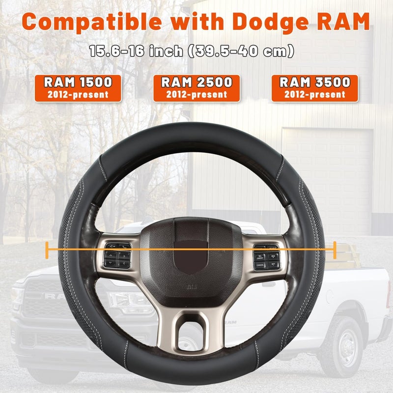 GIANT PANDA Car Steering Wheel Cover for RAM 1500 2500 3500, Compatible with Dodge RAM 15.5-16 inches - Black+Gray Line - Image 3