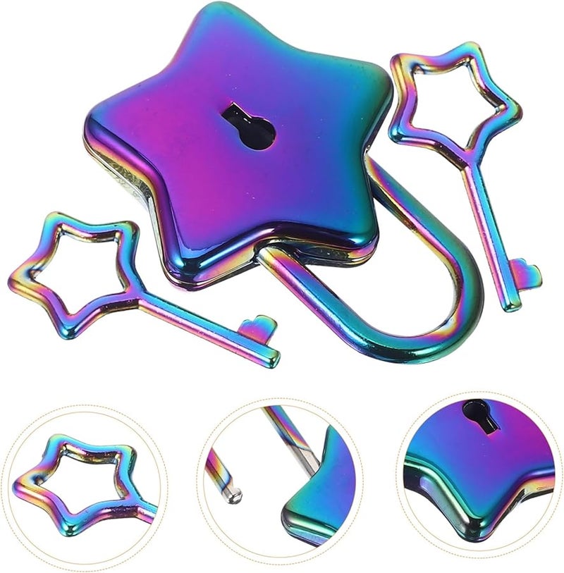 Star Shaped Padlock with Key for Diary Jewelry Box Travel Rustproof Durable Design Pink - Image 4