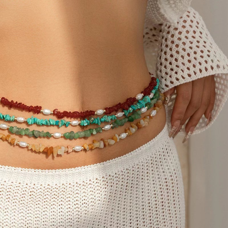 and Gravel Imitation Pearl Beach Waist Chain Waist Chain Jewelry All-match Single-layer Beaded Body Chain - Image 3