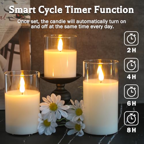 LEDHOLYT Rechargeable Flameless Glass Pillar Candles–Gifts for Women–Set of 3, Realistic Flickering LED Light,Remote & Timer, USB-Rechargeable, Ideal for Living Room, Bedroom & Holiday Décor - Image 2