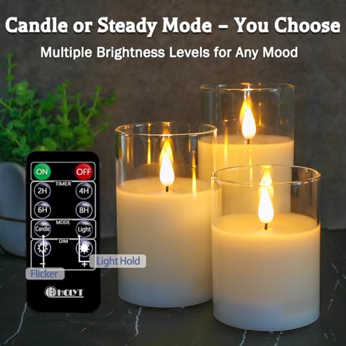 LEDHOLYT Rechargeable Flameless Glass Pillar Candles–Gifts for Women–Set of 3, Realistic Flickering LED Light,Remote & Timer, USB-Rechargeable, Ideal for Living Room, Bedroom & Holiday Décor - Image 4